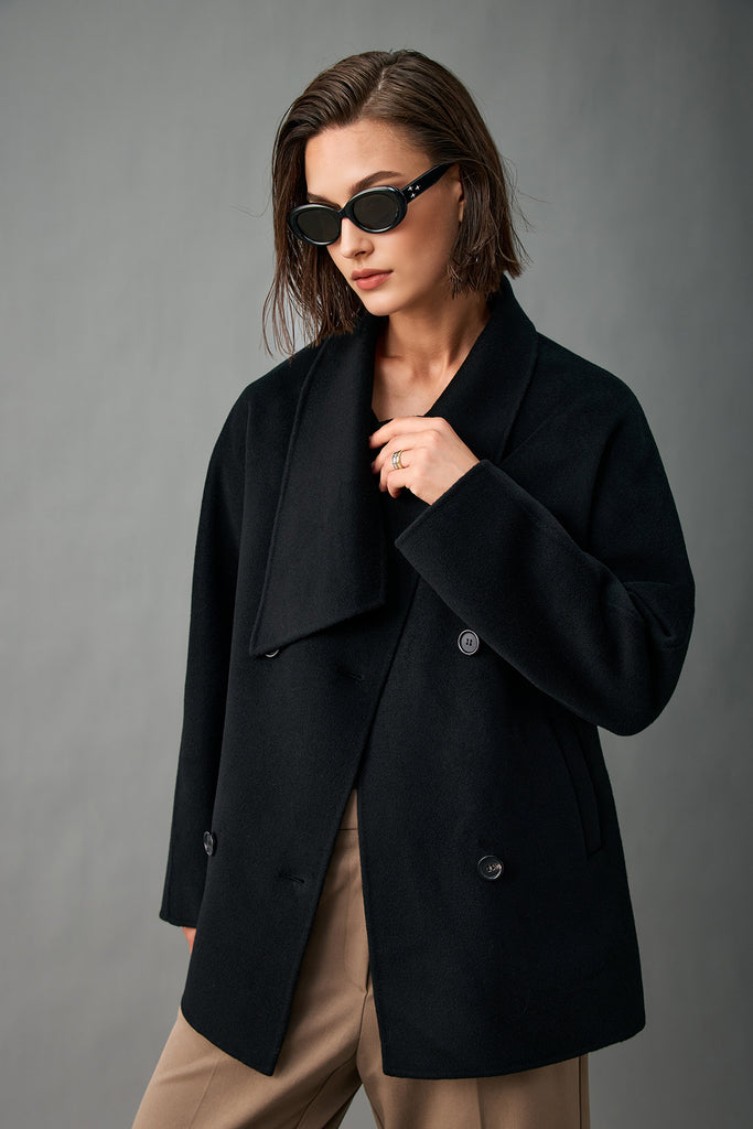 Handcrafted Cashmere Double-Breasted Short Belted Coat  Fibflx
