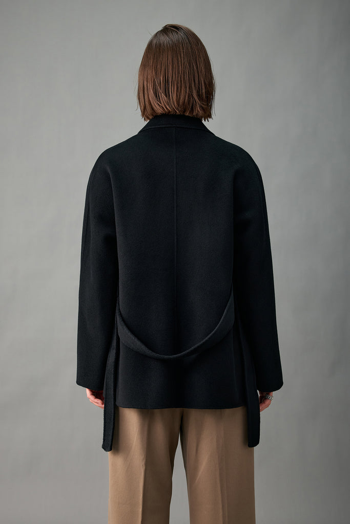Handcrafted Cashmere Double-Breasted Short Belted Coat  Fibflx