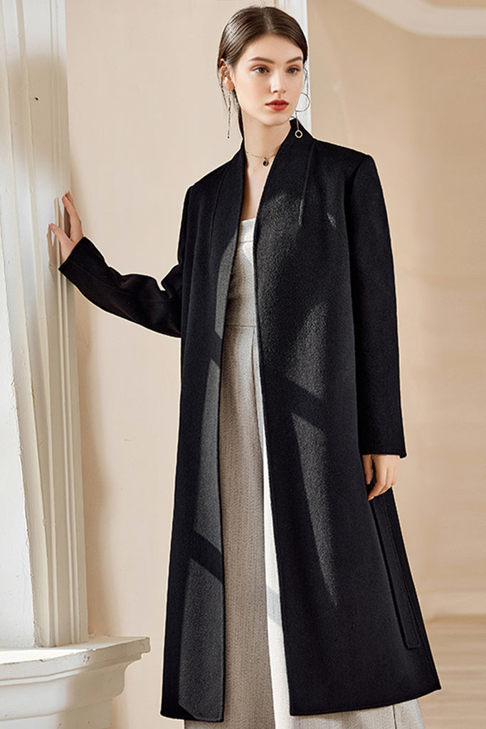 Handcrafted Double-Faced Cashmere Belted Wrap Coat  Fibflx