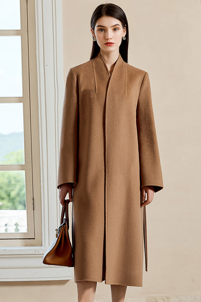 Handcrafted Double-Faced Cashmere Belted Wrap Coat Camel / XL Fibflx