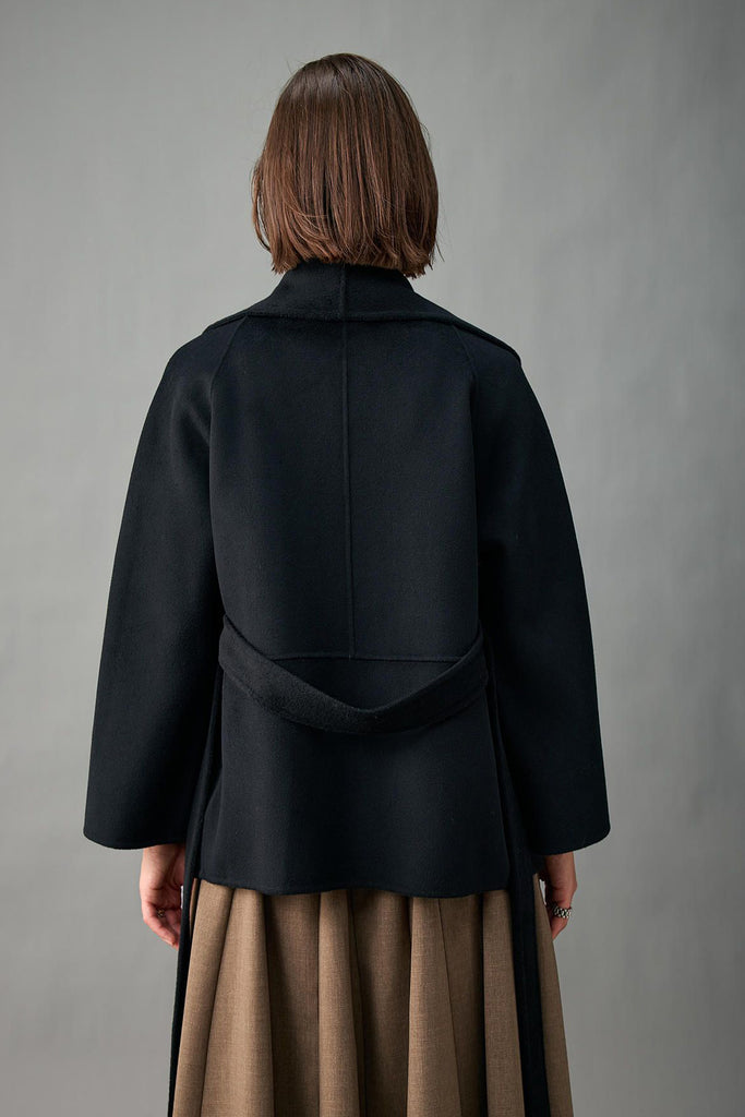 Handcrafted Double-Faced Cashmere Draped Collar Short Wrap Coat  Fibflx