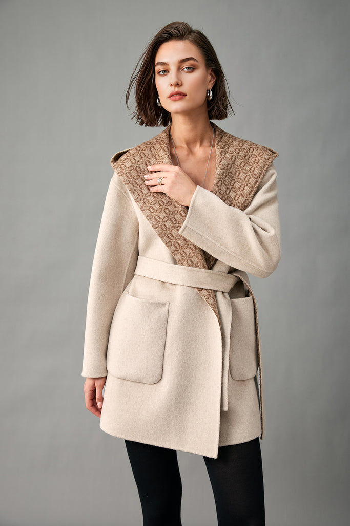 Handcrafted Double-Faced Cashmere Hooded Wrap Coat  Fibflx