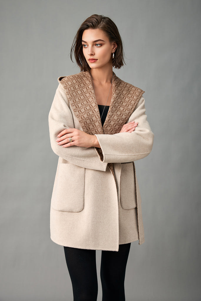 Handcrafted Double-Faced Cashmere Hooded Wrap Coat  Fibflx