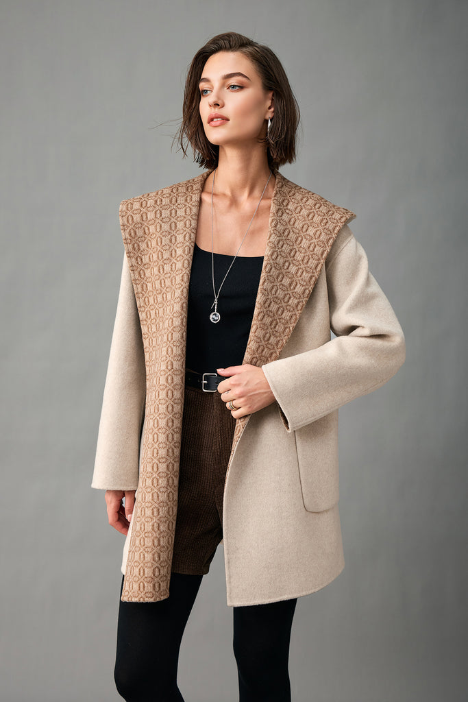 Handcrafted Double-Faced Cashmere Hooded Wrap Coat  Fibflx