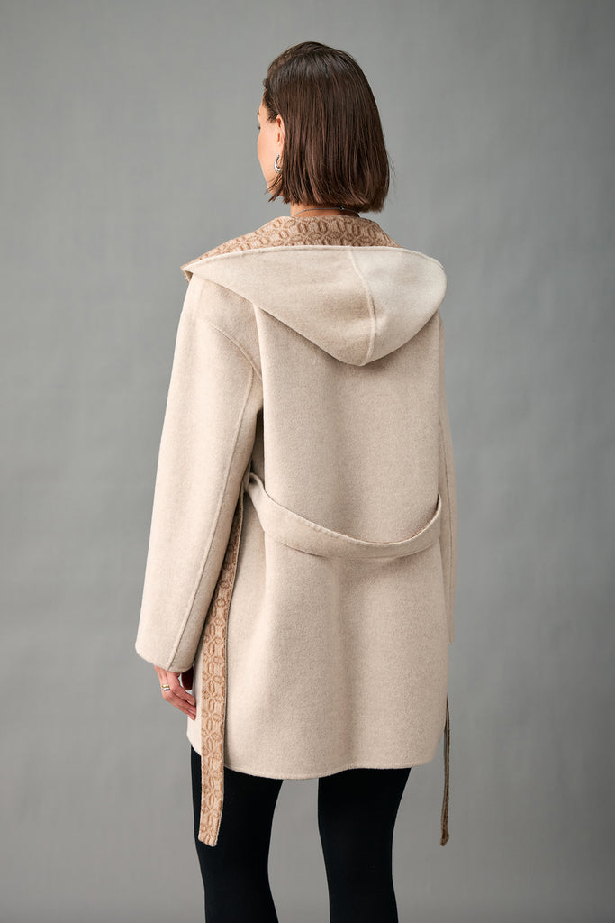 Handcrafted Double-Faced Cashmere Hooded Wrap Coat  Fibflx