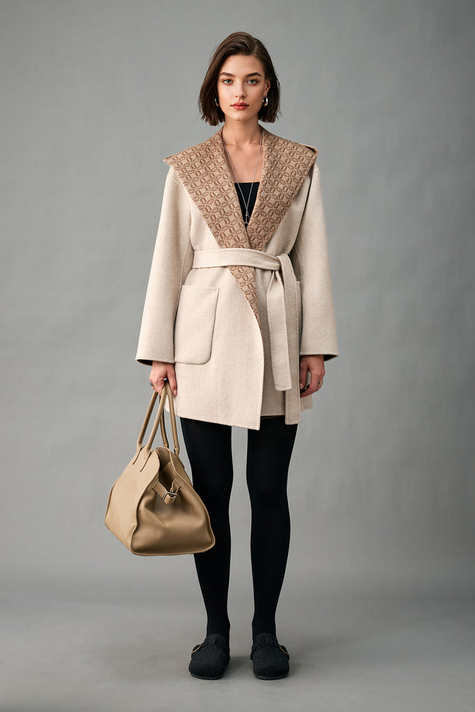 Handcrafted Double-Faced Cashmere Hooded Wrap Coat  Fibflx
