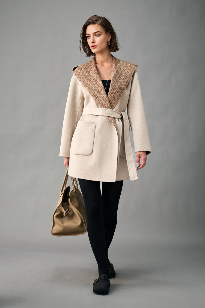 Handcrafted Double-Faced Cashmere Hooded Wrap Coat  Fibflx