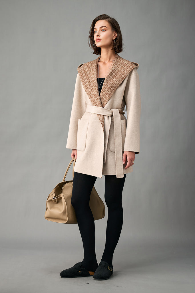 Handcrafted Double-Faced Cashmere Hooded Wrap Coat  Fibflx