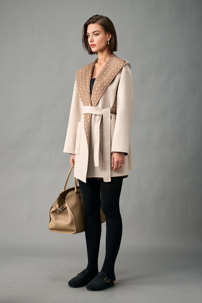 Handcrafted Double-Faced Cashmere Hooded Wrap Coat  Fibflx