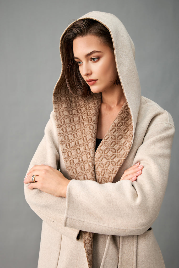 Handcrafted Double-Faced Cashmere Hooded Wrap Coat  Fibflx