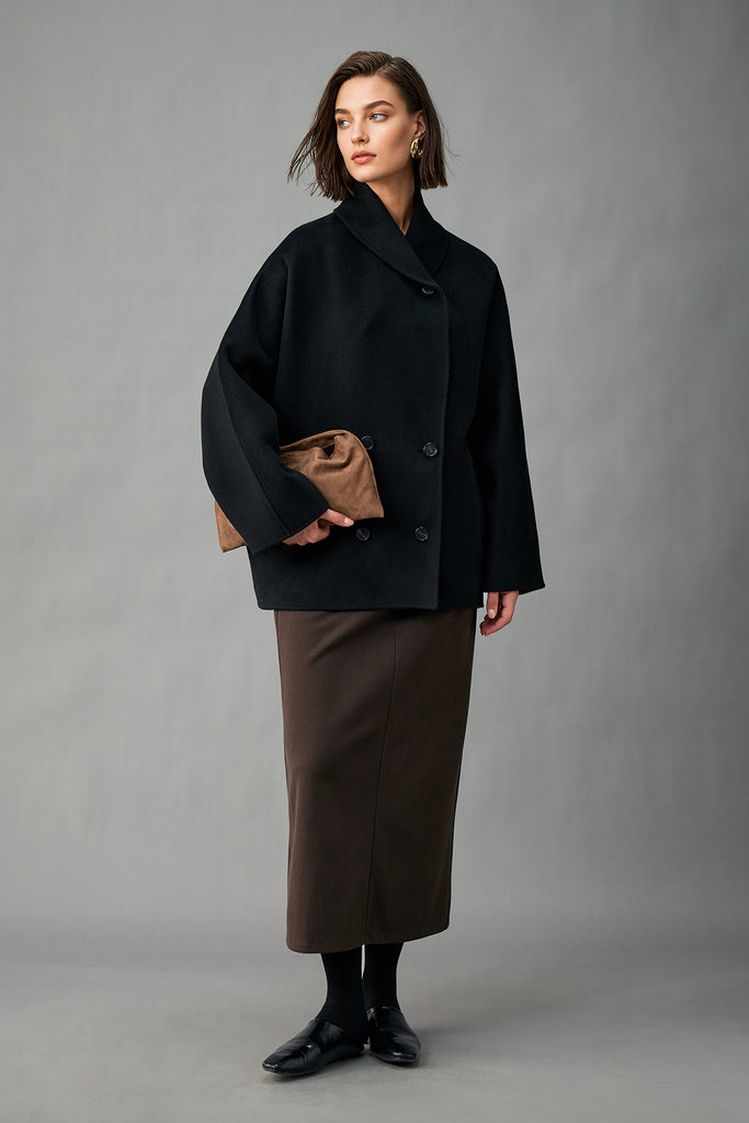 Handcrafted Double-Faced Cashmere Shawl-Collar Peacoat  Fibflx