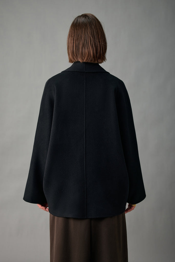 Handcrafted Double-Faced Cashmere Shawl-Collar Peacoat  Fibflx