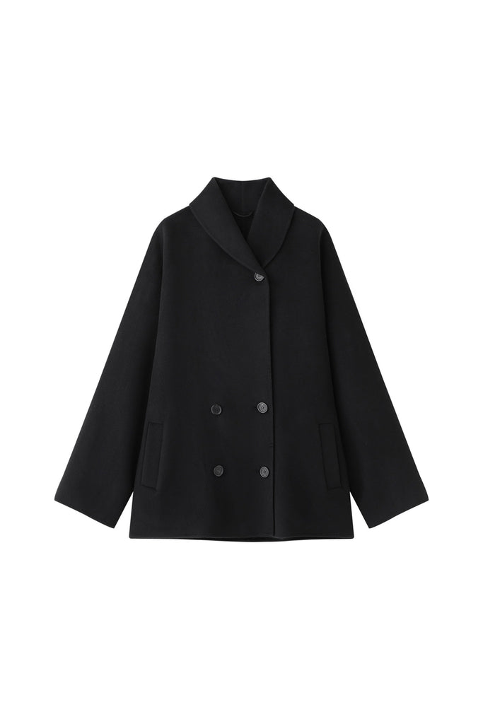 Handcrafted Double-Faced Cashmere Shawl-Collar Peacoat  Fibflx