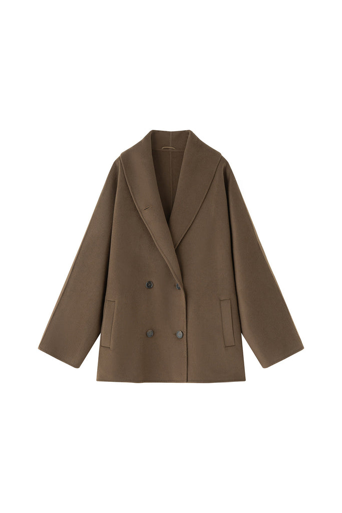 Handcrafted Double-Faced Cashmere Shawl-Collar Peacoat  Fibflx