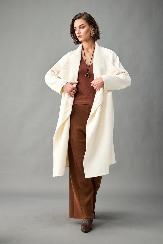 Handcrafted Oversized Cashmere Belted Wrap Coat  Fibflx