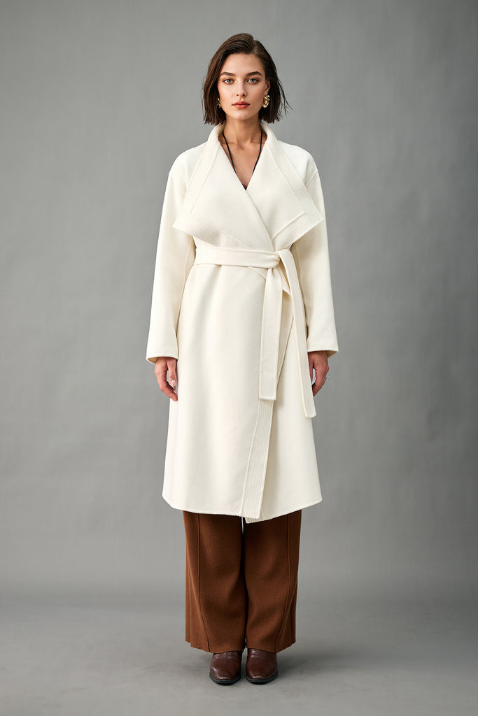 Handcrafted Oversized Cashmere Belted Wrap Coat White / One Size Fibflx