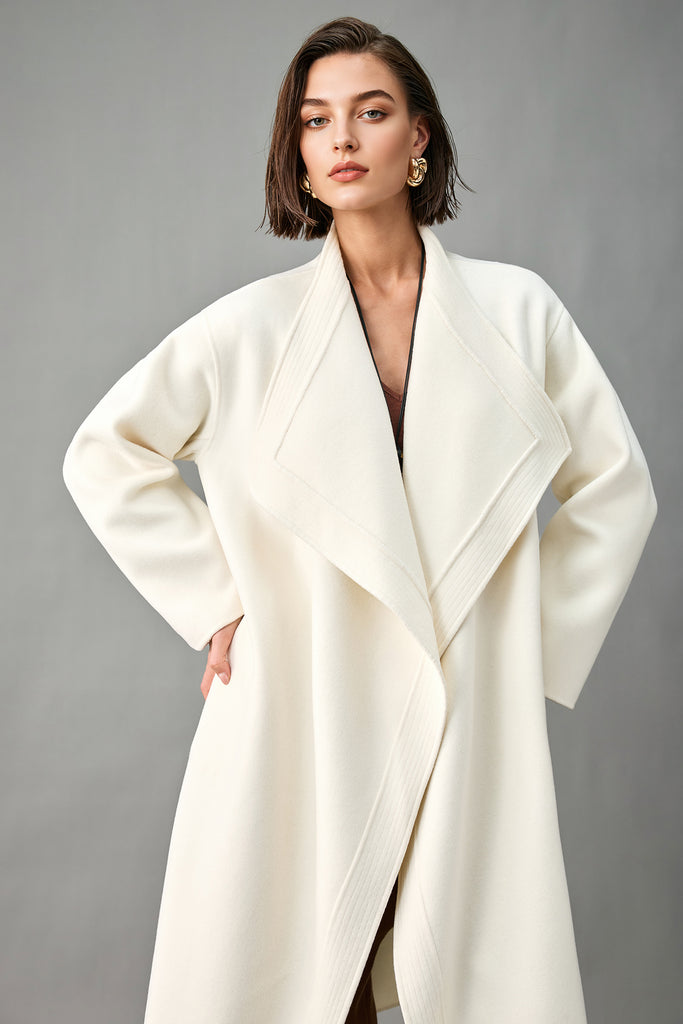 Handcrafted Oversized Cashmere Belted Wrap Coat  Fibflx