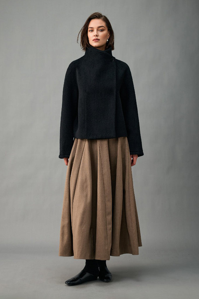 Handcrafted Peruvian Alpaca Wool Asymmetric Short Stand-Collar Coat  Fibflx