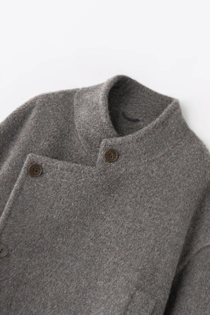 Handcrafted Peruvian Alpaca Wool Asymmetric Short Stand-Collar Coat  Fibflx