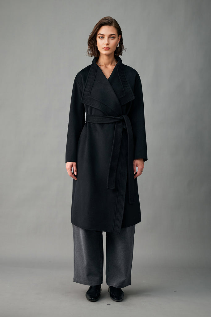 Handcrafted Oversized Cashmere Belted Wrap Coat Black / One Size Fibflx