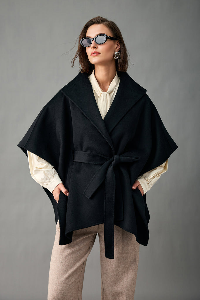 Handcrafted Pure Cashmere Robe-Style Cape Coat  Fibflx