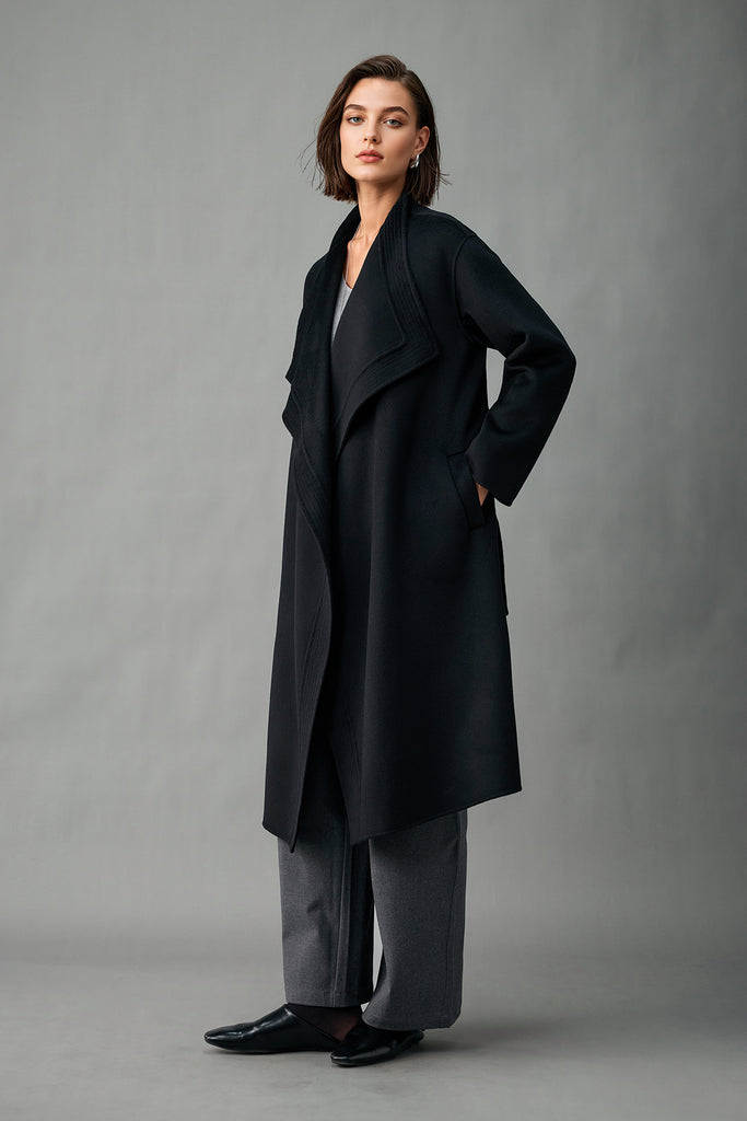 Handcrafted Oversized Cashmere Belted Wrap Coat  Fibflx