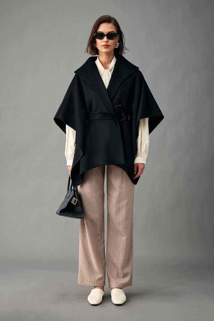 Handcrafted Pure Cashmere Robe-Style Cape Coat  Fibflx