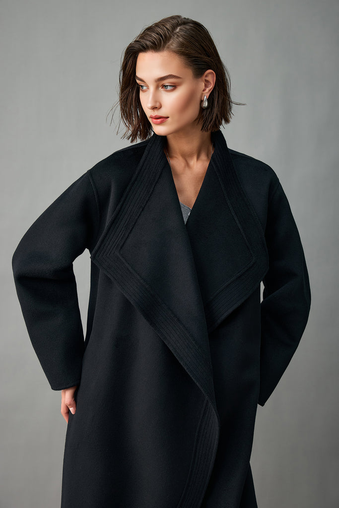 Handcrafted Oversized Cashmere Belted Wrap Coat  Fibflx