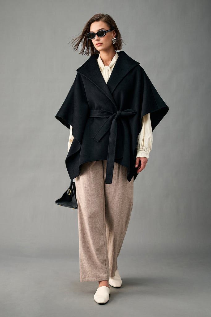 Handcrafted Pure Cashmere Robe-Style Cape Coat  Fibflx