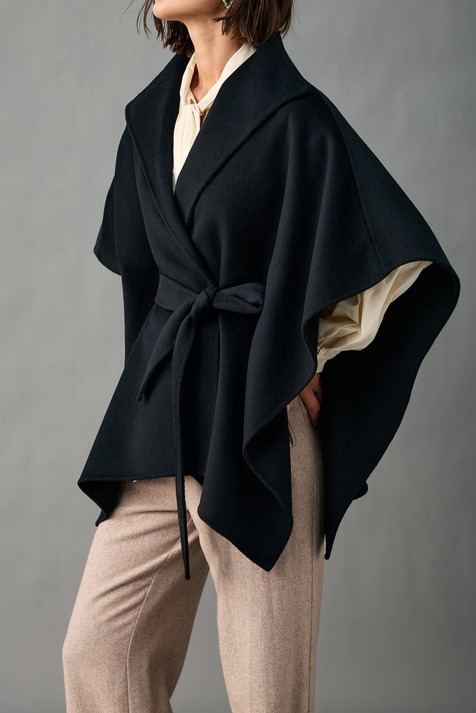 Handcrafted Pure Cashmere Robe-Style Cape Coat  Fibflx