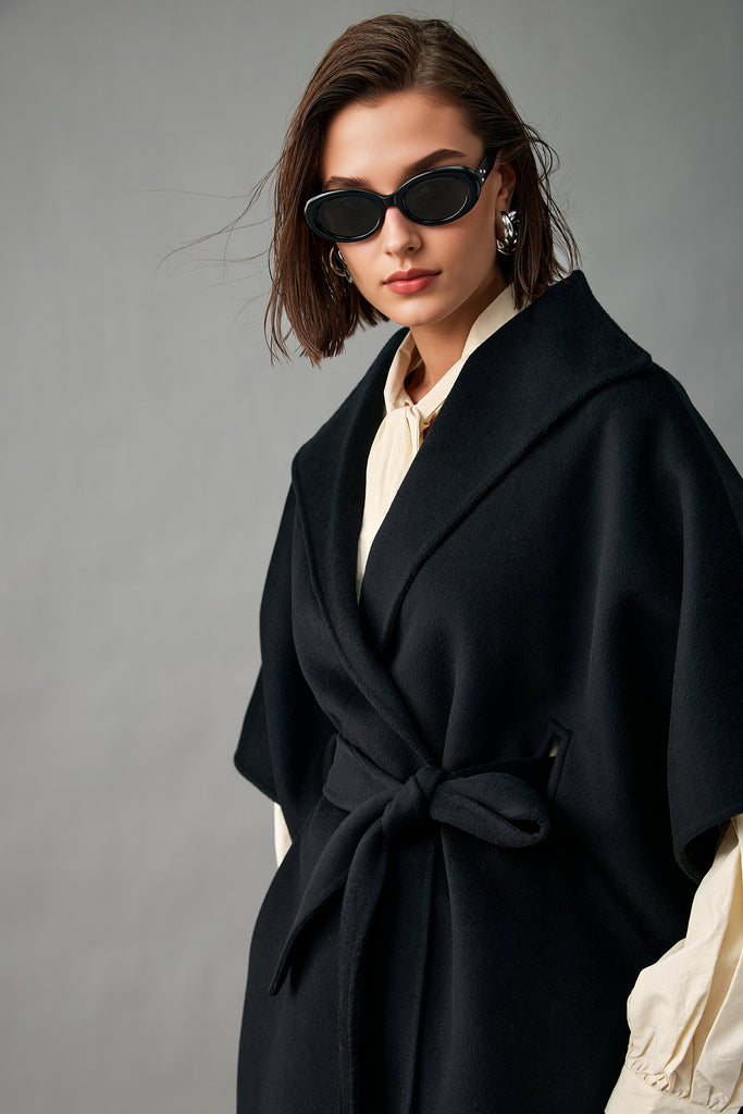 Handcrafted Pure Cashmere Robe-Style Cape Coat  Fibflx