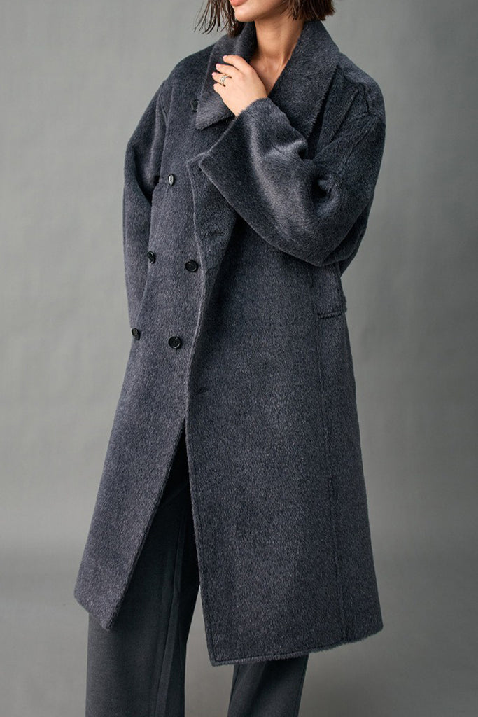 Handcrafted Royal Baby Suri Alpaca Wool Double-Breasted Belted Coat  Fibflx