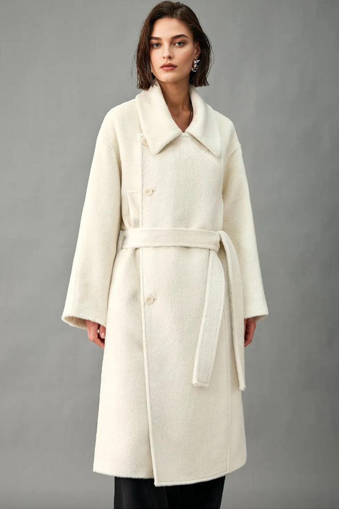 Handcrafted Royal Baby Suri Alpaca Wool Double-Breasted Belted Coat  Fibflx