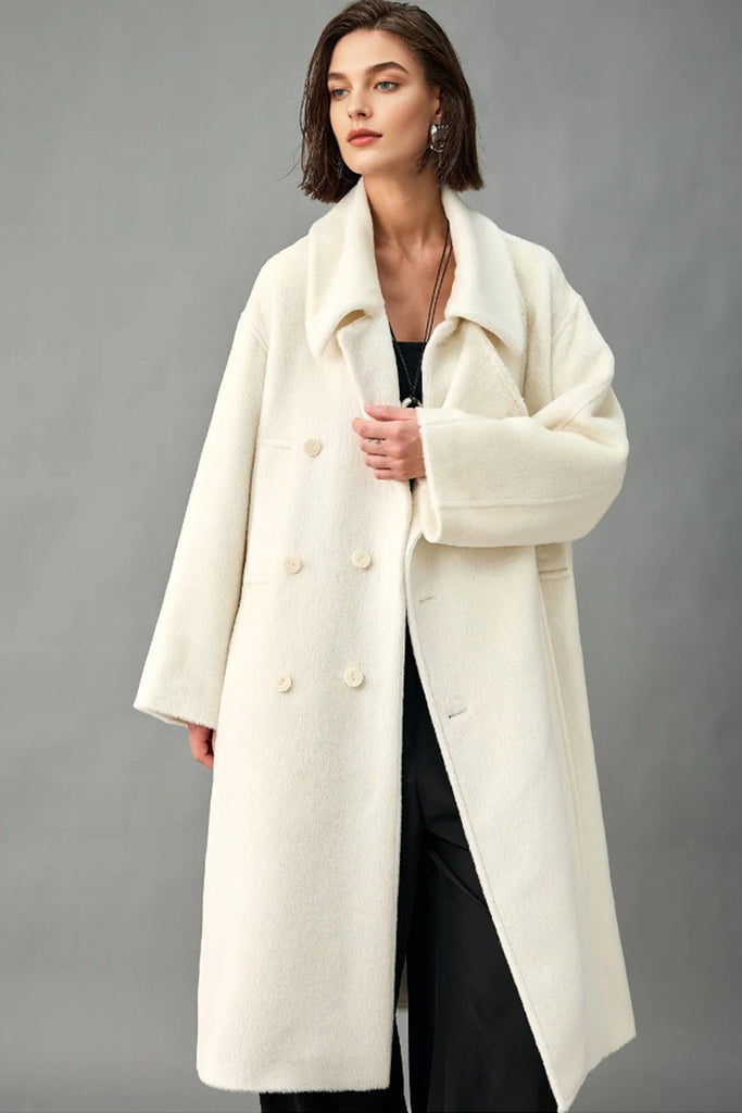 Handcrafted Royal Baby Suri Alpaca Wool Double-Breasted Belted Coat  Fibflx