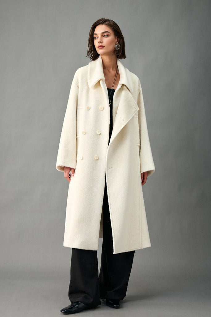 Handcrafted Royal Baby Suri Alpaca Wool Double-Breasted Belted Coat  Fibflx