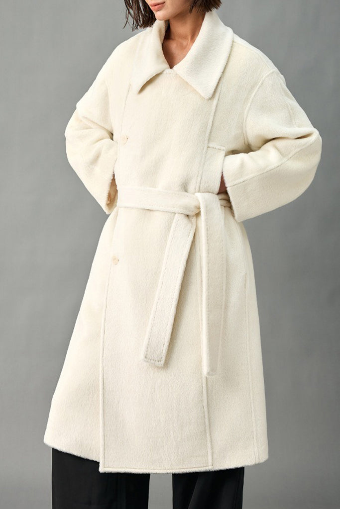 Handcrafted Royal Baby Suri Alpaca Wool Double-Breasted Belted Coat  Fibflx