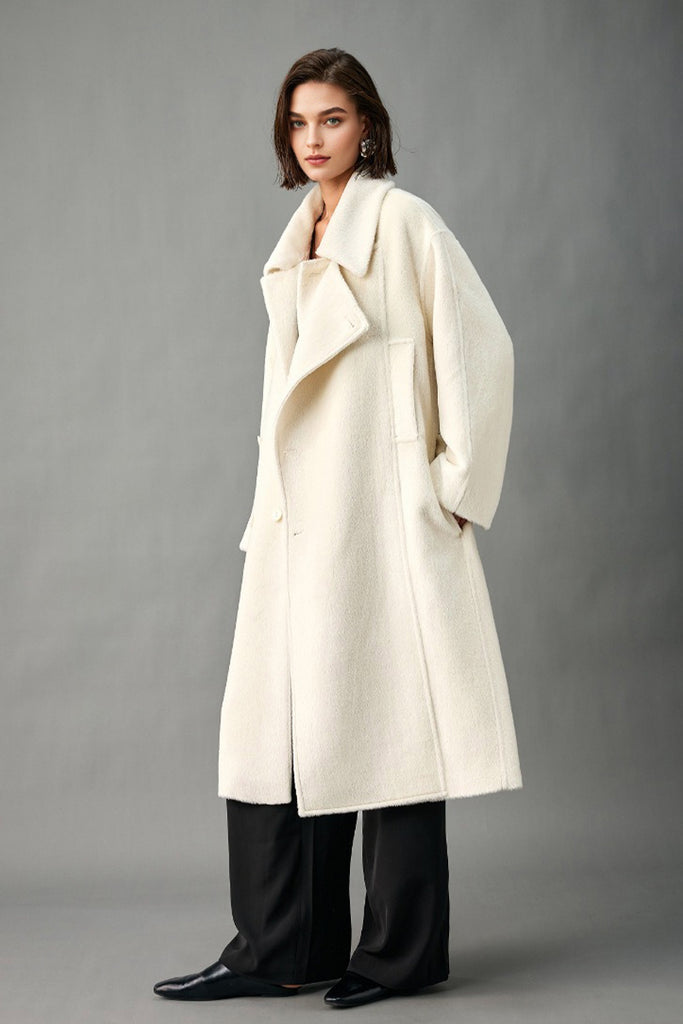 Handcrafted Royal Baby Suri Alpaca Wool Double-Breasted Belted Coat  Fibflx