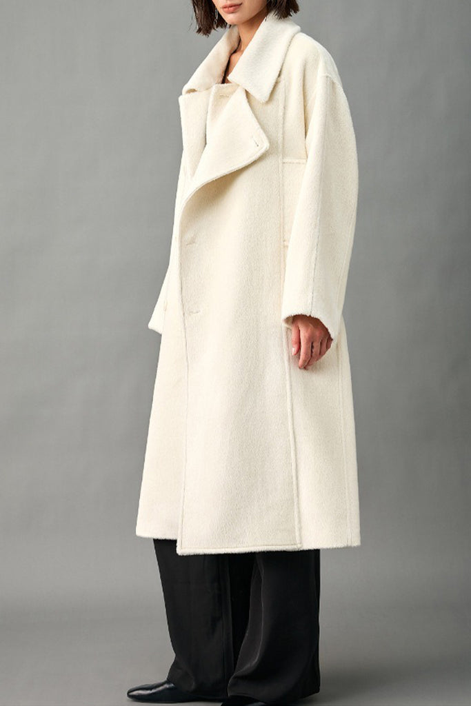 Handcrafted Royal Baby Suri Alpaca Wool Double-Breasted Belted Coat  Fibflx