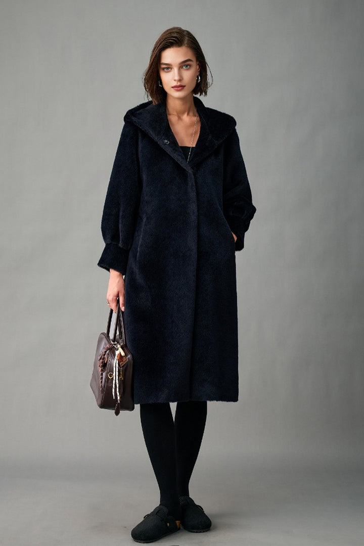 Handcrafted Royal Baby Suri Alpaca Wool Hooded Coat  Fibflx