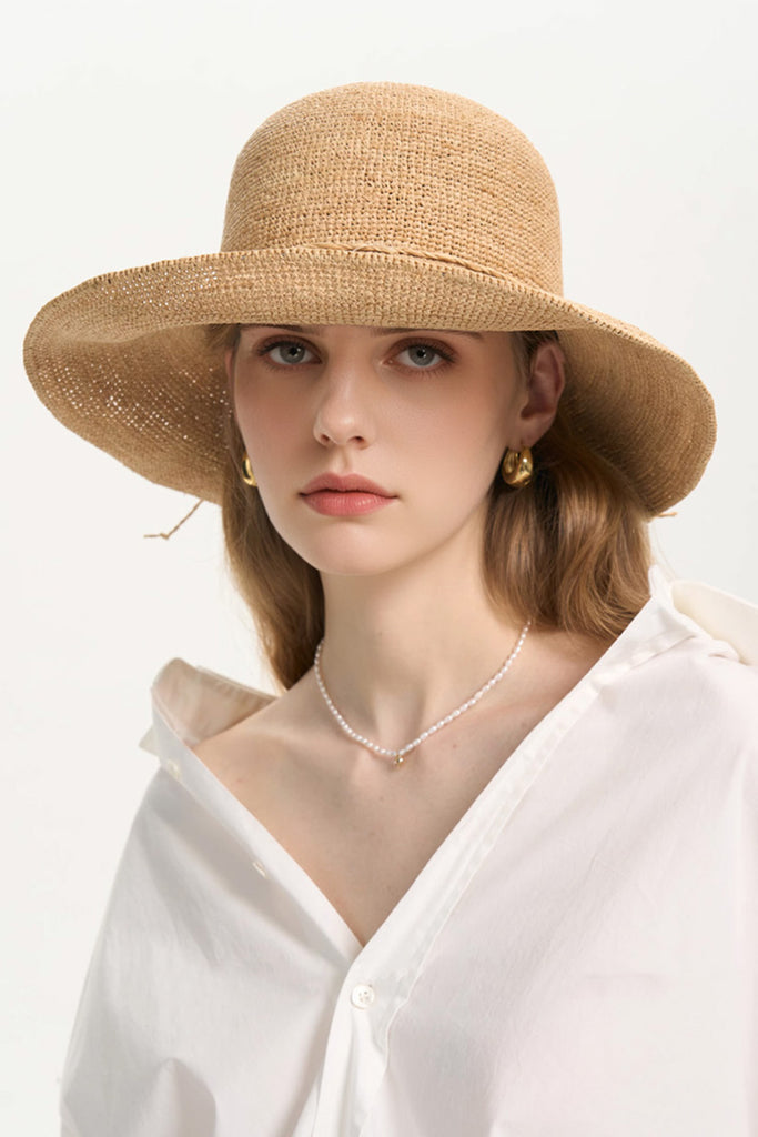 Handwoven Floppy Raffia Wide-Brim Sun Hat Oak Beige / One Size Fibflx