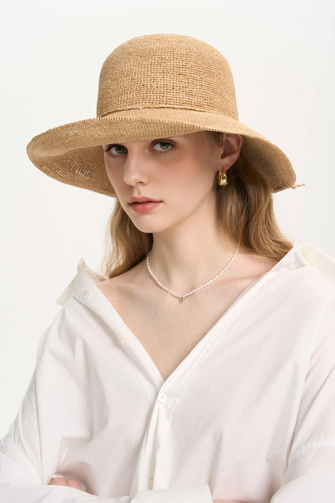 Handwoven Floppy Raffia Wide-Brim Sun Hat  Fibflx