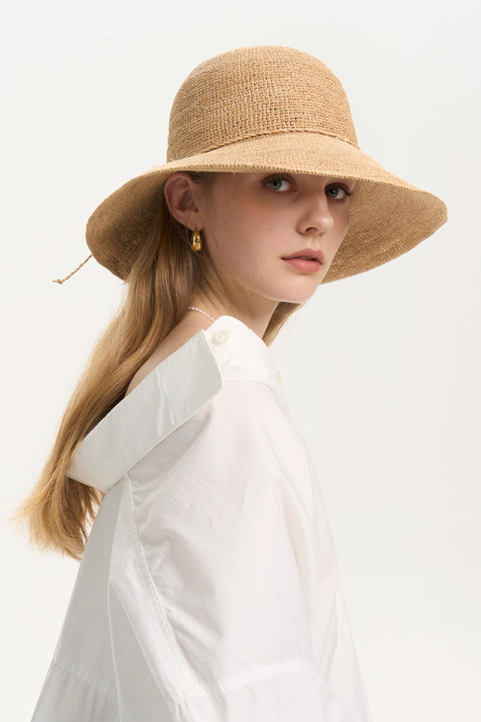 Handwoven Floppy Raffia Wide-Brim Sun Hat  Fibflx
