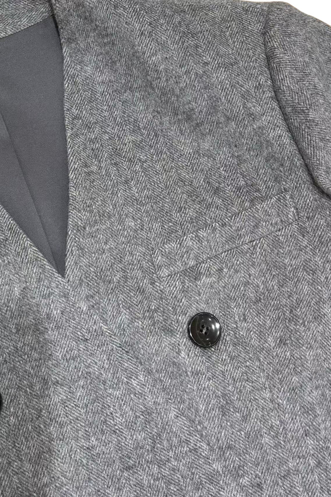 Herringbone Cashmere-Wool Double-Breasted V-Neck Blazer  Fibflx