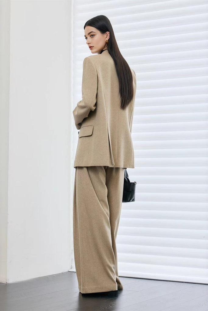 Herringbone Cashmere-Wool Double-Breasted V-Neck Blazer  Fibflx