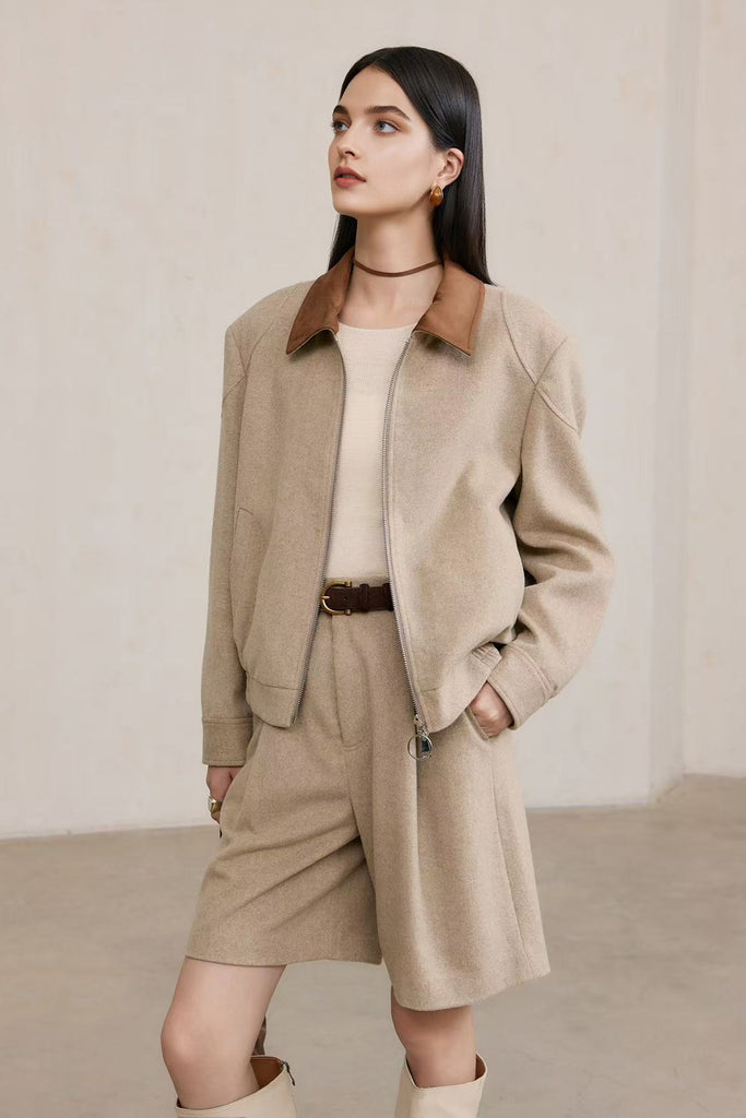 Herringbone Cashmere-Wool Double-Zip Bomber Jacket  Fibflx