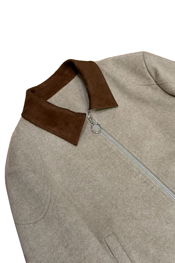 Herringbone Cashmere-Wool Double-Zip Bomber Jacket  Fibflx