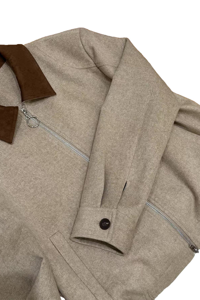 Herringbone Cashmere-Wool Double-Zip Bomber Jacket  Fibflx