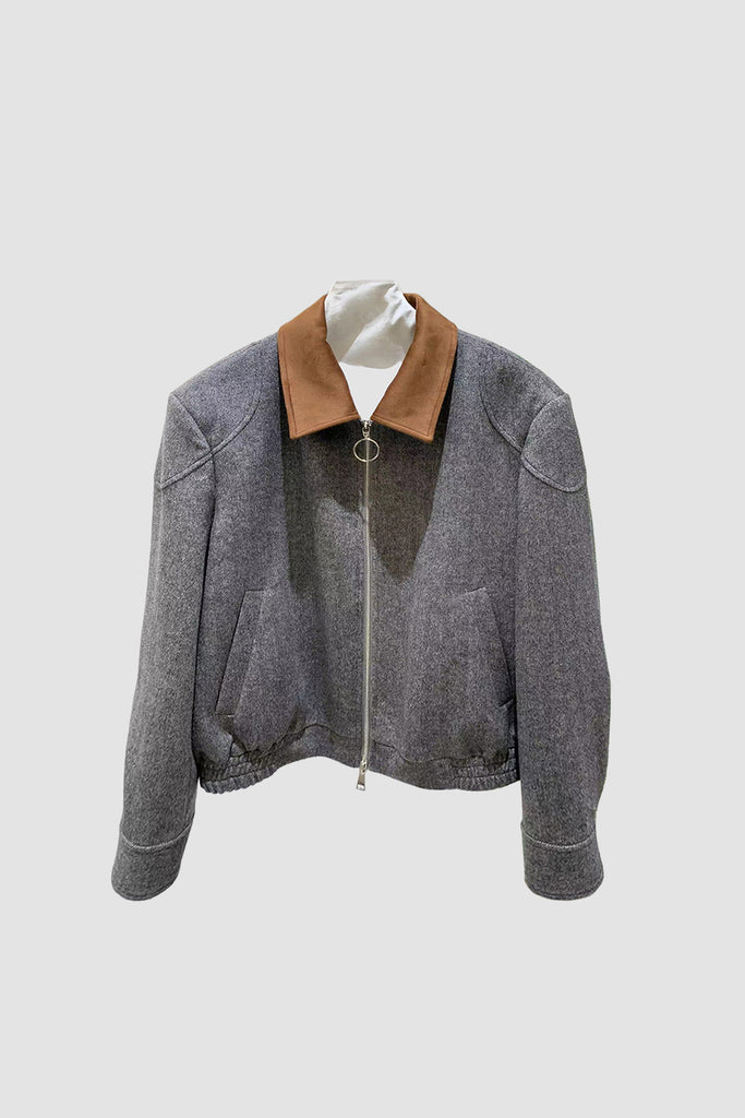Herringbone Cashmere-Wool Double-Zip Bomber Jacket  Fibflx