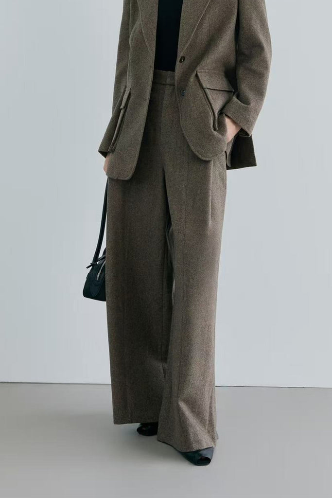 Herringbone Cashmere-Wool High-Rise Wide-Leg Pants Espresso Brown / L / 50% Wool 20% Cashmere 30% Rec Fibflx