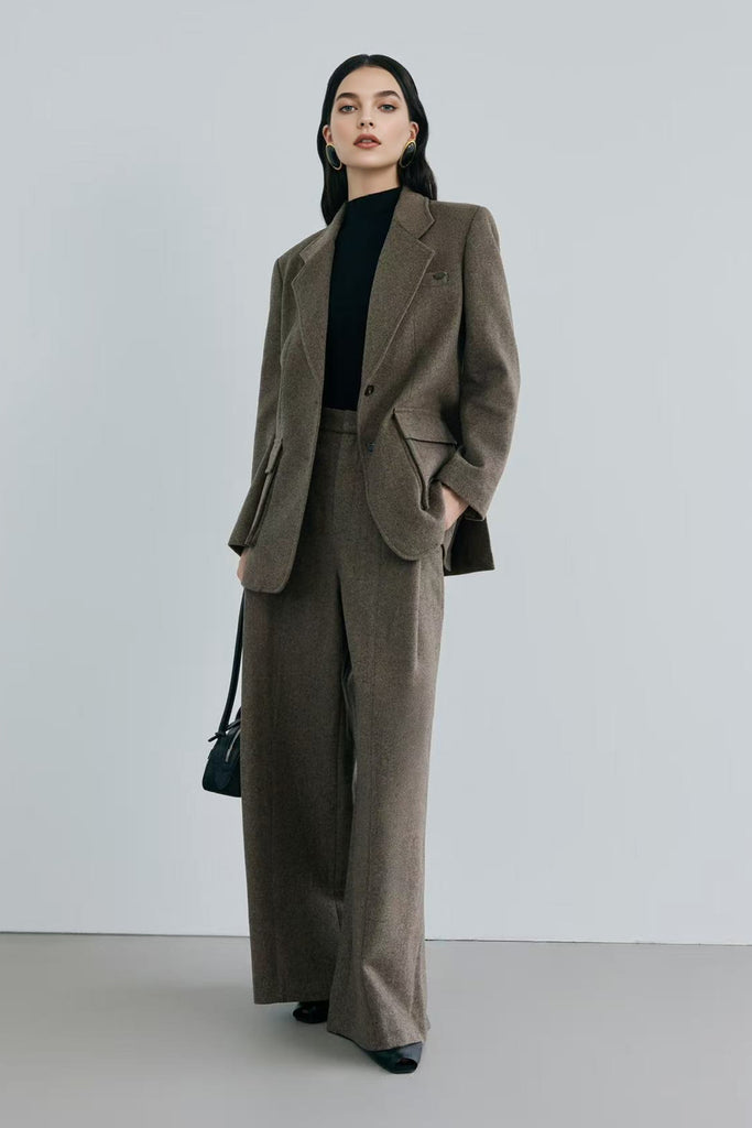 Herringbone Cashmere-Wool High-Rise Wide-Leg Pants  Fibflx